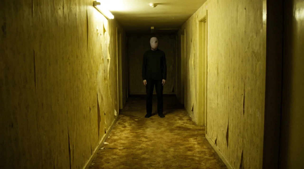 Beztvará humanoidní postava Faceling v žluté chodbě Backrooms