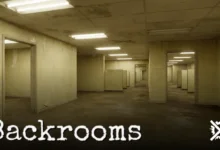 Backrooms Level 0, nekonečná prázdná žlutá kancelář s vlhkým kobercem a zářivkami
